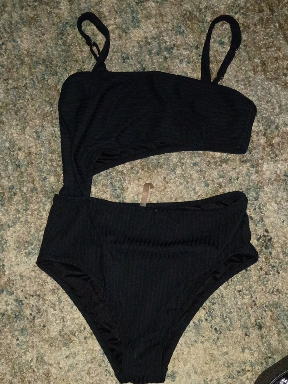 Black Ribbed One-Piece Swim Suit with Supportive Straps